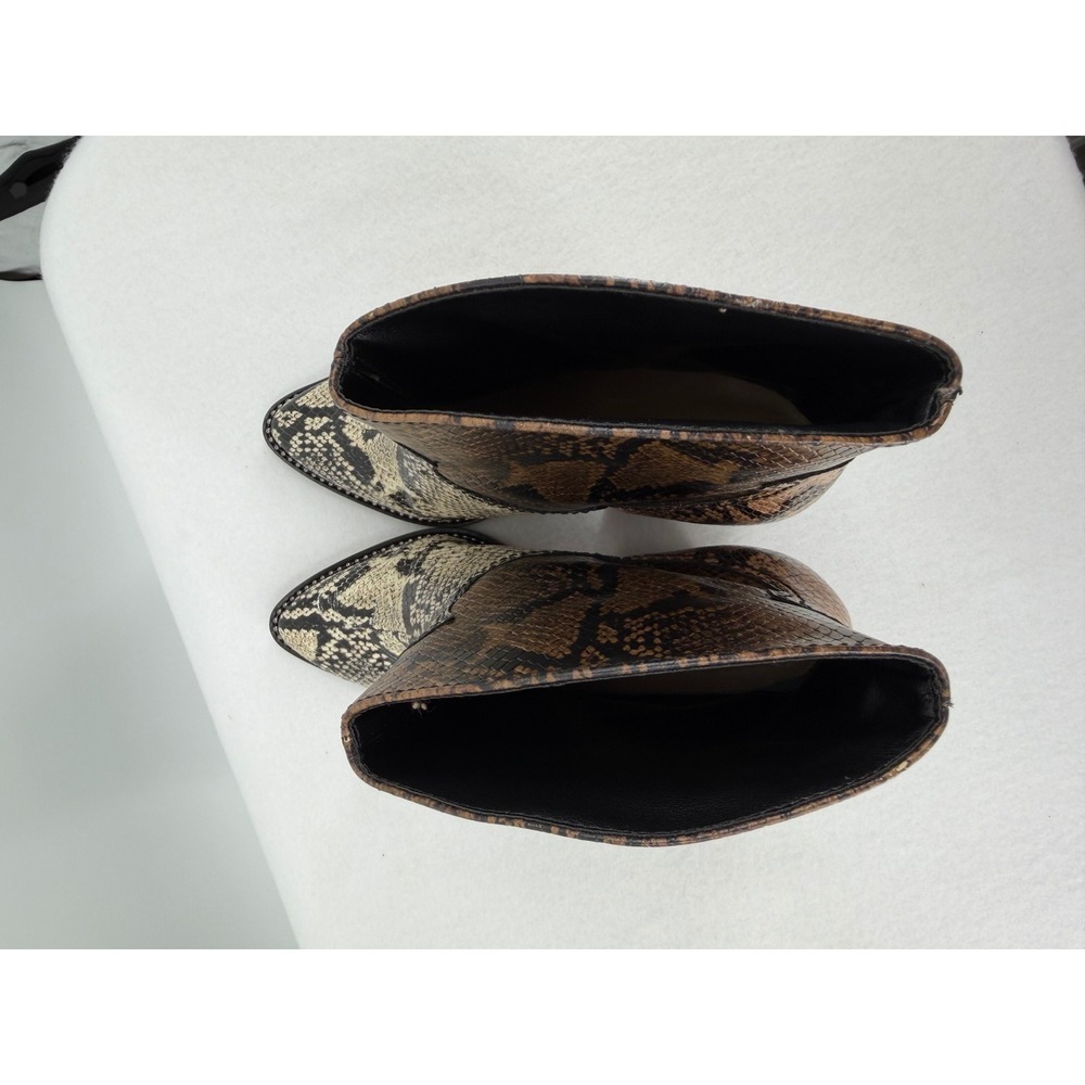 Schutz Snakeskin Revolve Leather Western Ankle Boots Brown Cream Pointed Toe 5.5 - Picture 9 of 9